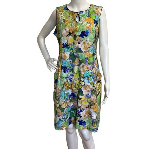 Land’s End Floral Sleeveless Sheath Dress Keyhole Neckline Pockets Sz 12 - Picture 14 of 15